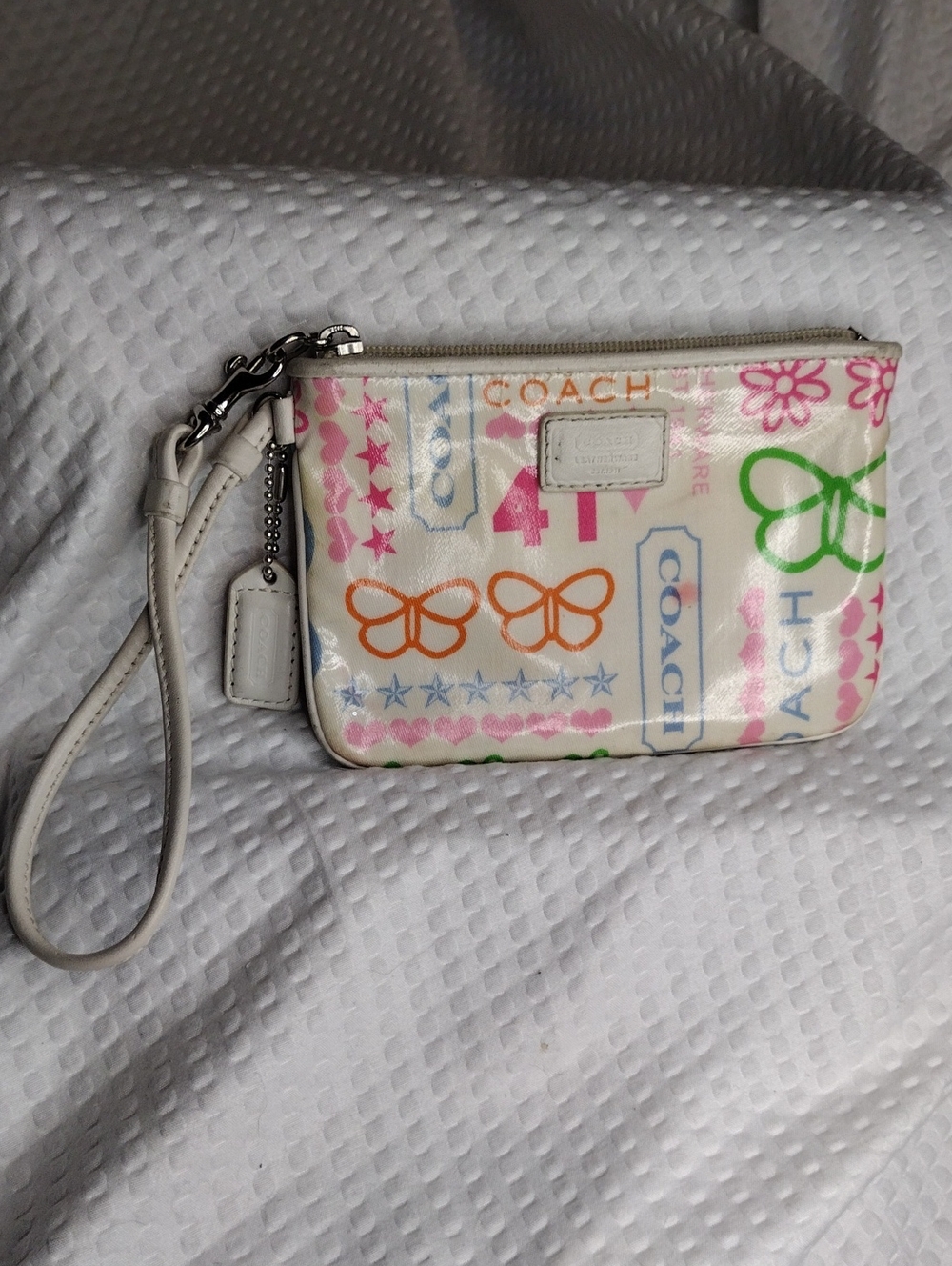 Coach White Multicolor Butterfly Print Wristlet